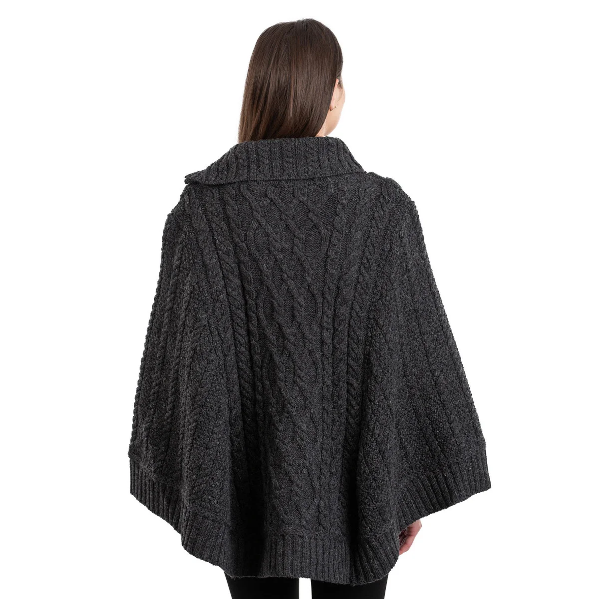100% Merino Wool Cowl Neck Zipper Poncho – Irish Aran Knit | Pregnancy-Friendly Warmth - Image 2 | CeltHaus