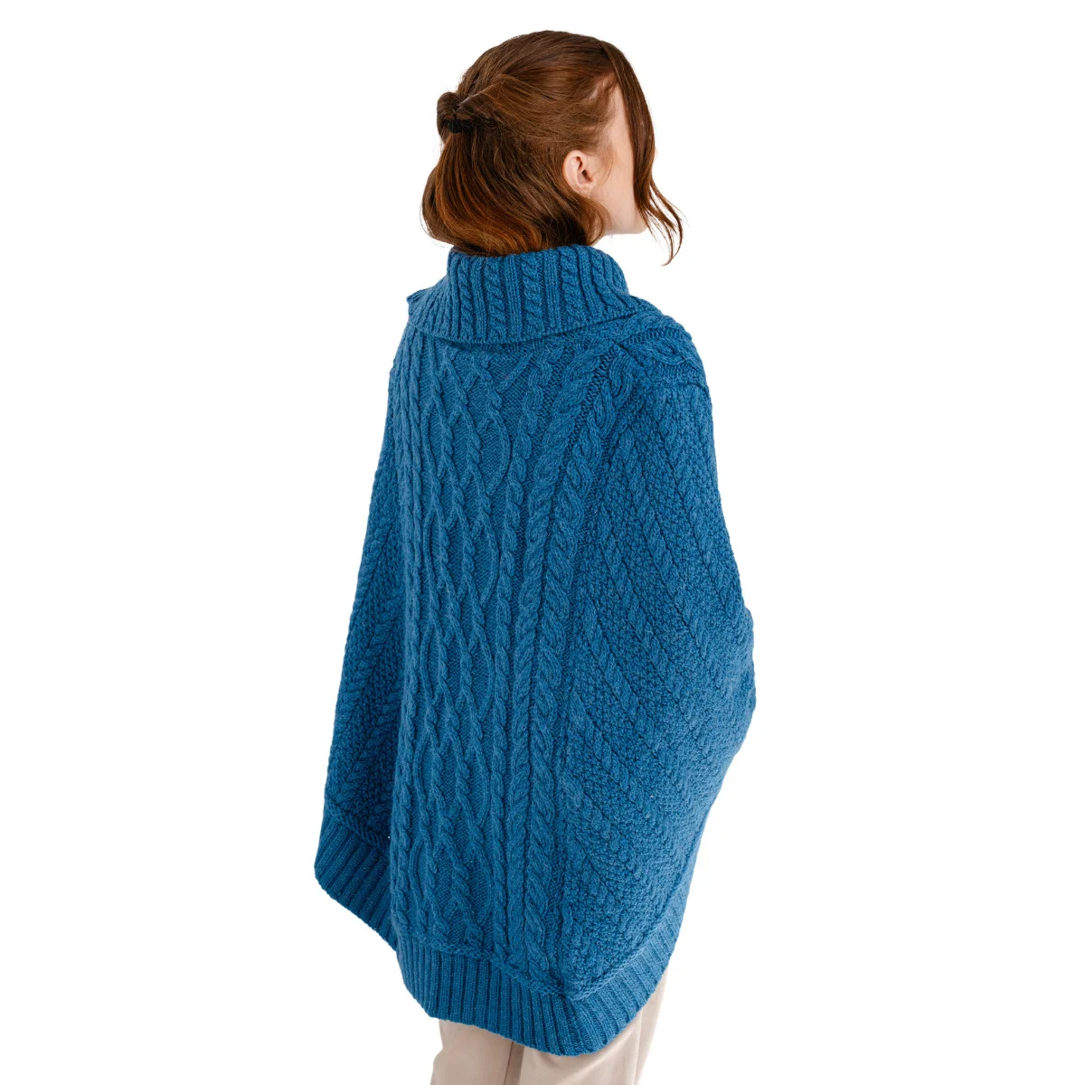 100% Merino Wool Cowl Neck Zipper Poncho – Irish Aran Knit | Pregnancy-Friendly Warmth - Image 8 | CeltHaus
