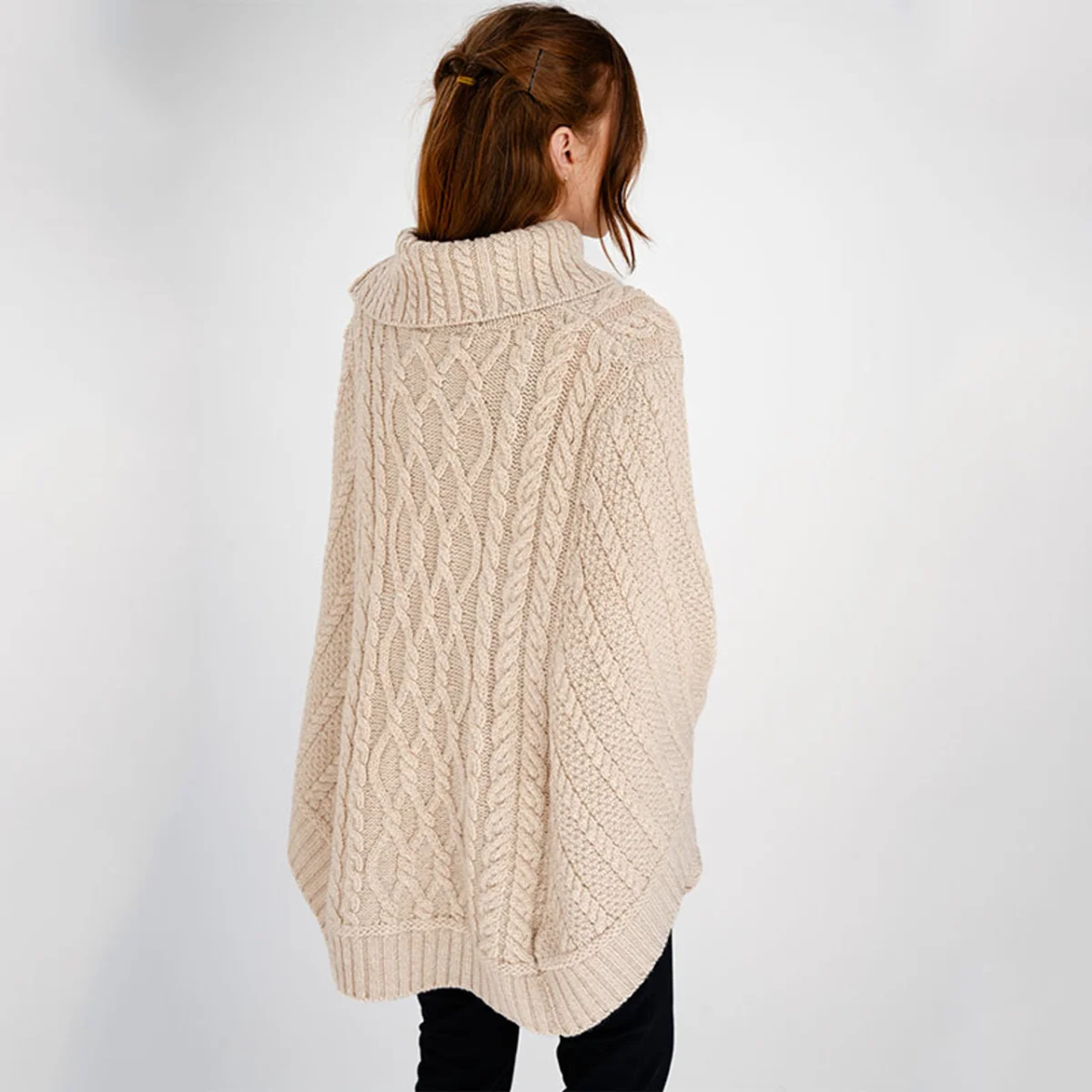 100% Merino Wool Cowl Neck Zipper Poncho – Irish Aran Knit | Pregnancy-Friendly Warmth - Image 17 | CeltHaus