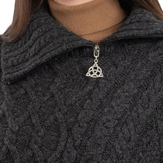 100% Merino Wool Cowl Neck Zipper Poncho – Irish Aran Knit | Pregnancy-Friendly Warmth - Image 4 | CeltHaus