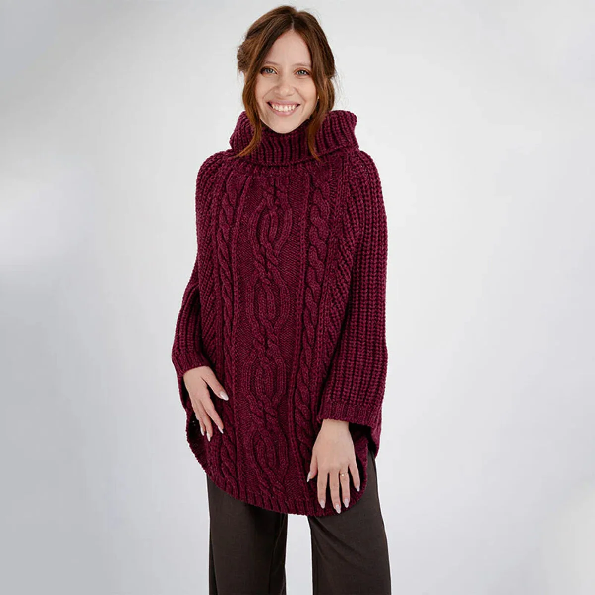 Aran Cowl Neck Merino Wool Poncho | Irish Cable Knit Shawl - Image 9 | CeltHaus