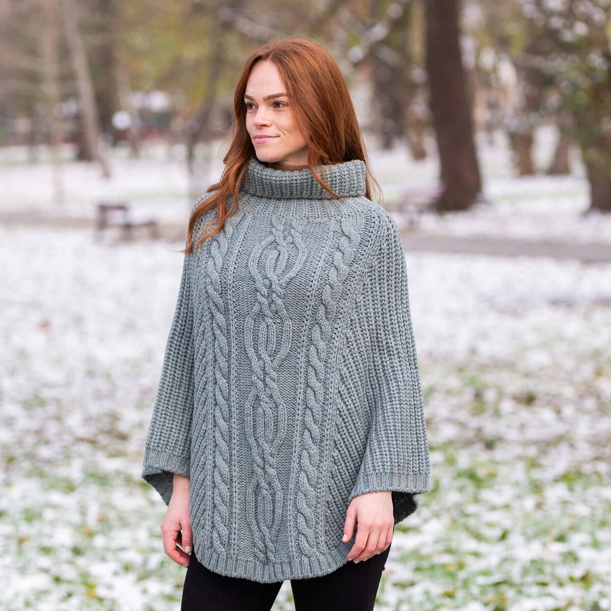 Aran Cowl Neck Merino Wool Poncho | Irish Cable Knit Shawl - Image 11 | CeltHaus