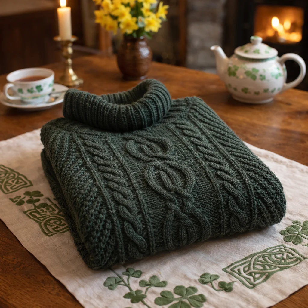 Aran Cowl Neck Merino Wool Poncho | Irish Cable Knit Shawl - Image 12 | CeltHaus