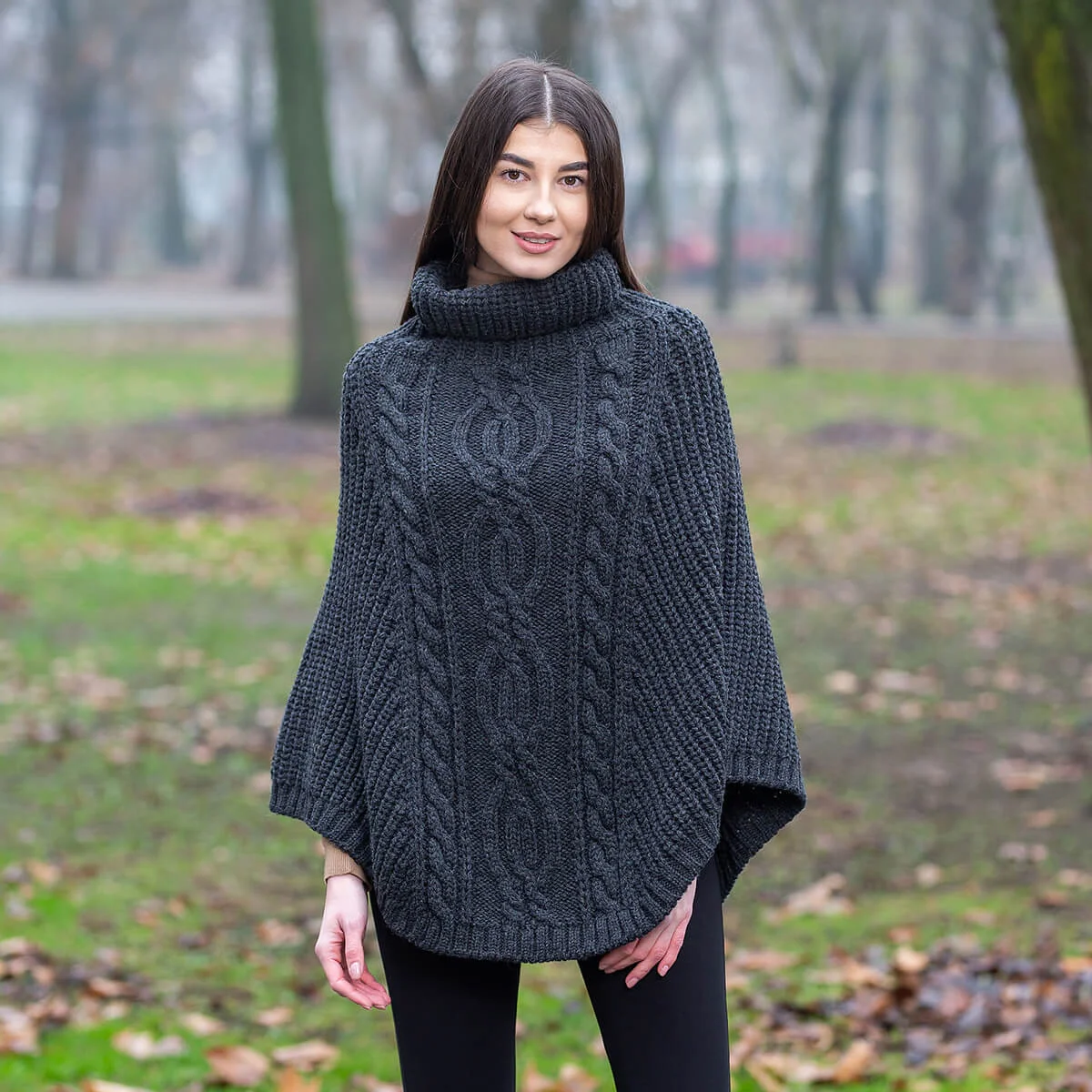 Aran Cowl Neck Merino Wool Poncho | Irish Cable Knit Shawl - Image 13 | CeltHaus