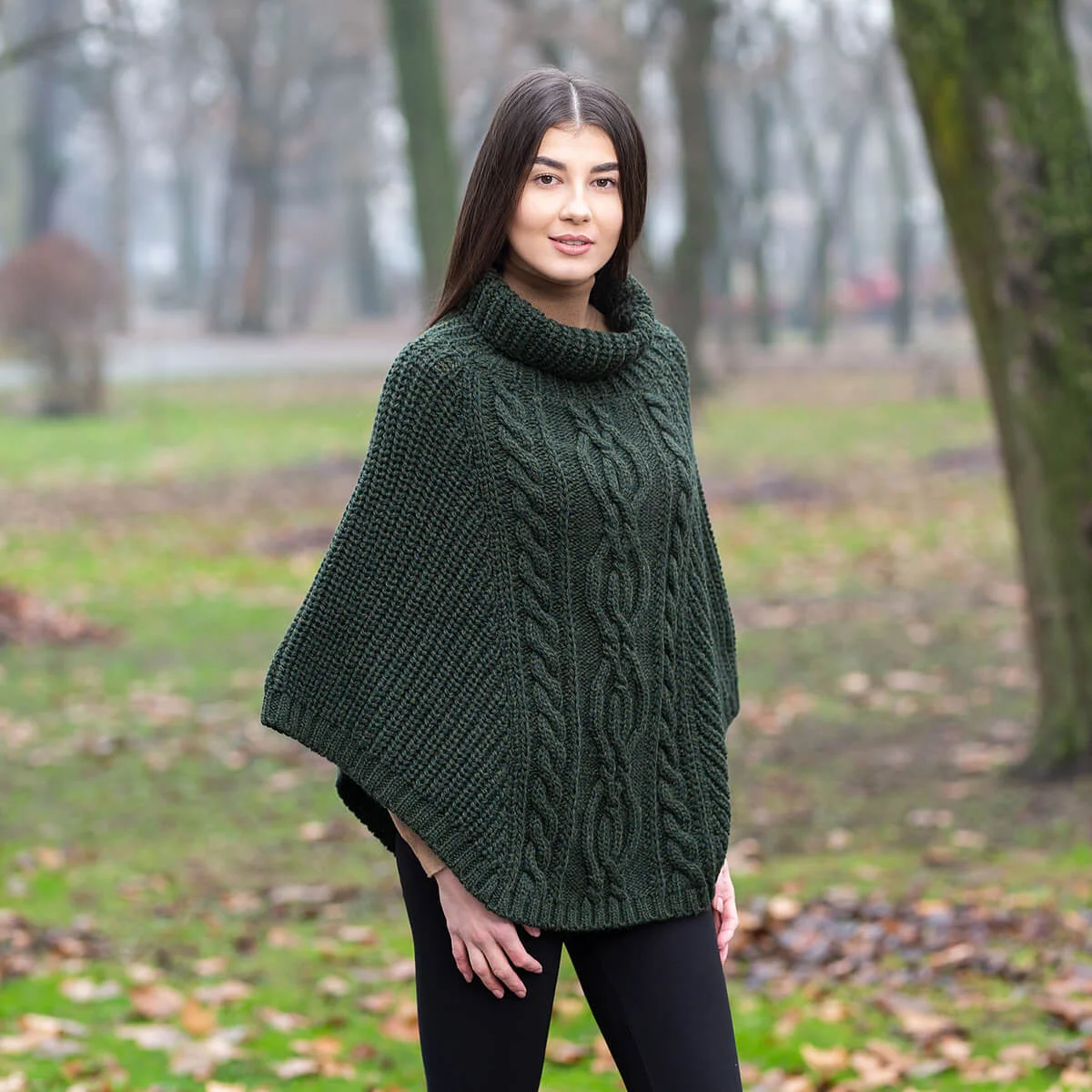 Aran Cowl Neck Merino Wool Poncho | Irish Cable Knit Shawl - Image 15 | CeltHaus