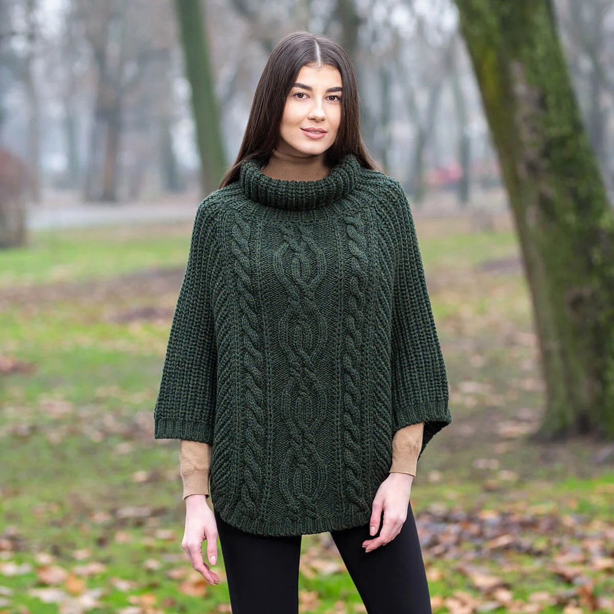 Aran Cowl Neck Merino Wool Poncho | Irish Cable Knit Shawl - Image 16 | CeltHaus
