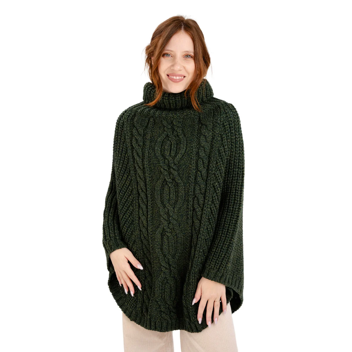 Aran Cowl Neck Merino Wool Poncho | Irish Cable Knit Shawl - Image 17 | CeltHaus