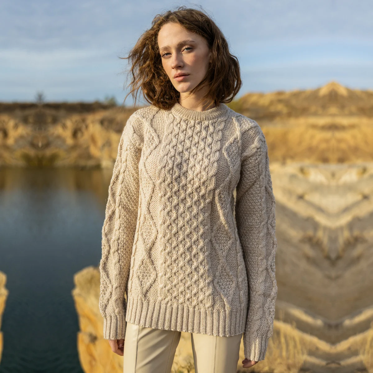 Aran Fisherman Cable Knit Sweater – Classic Wool Crewneck Knit | CeltHaus