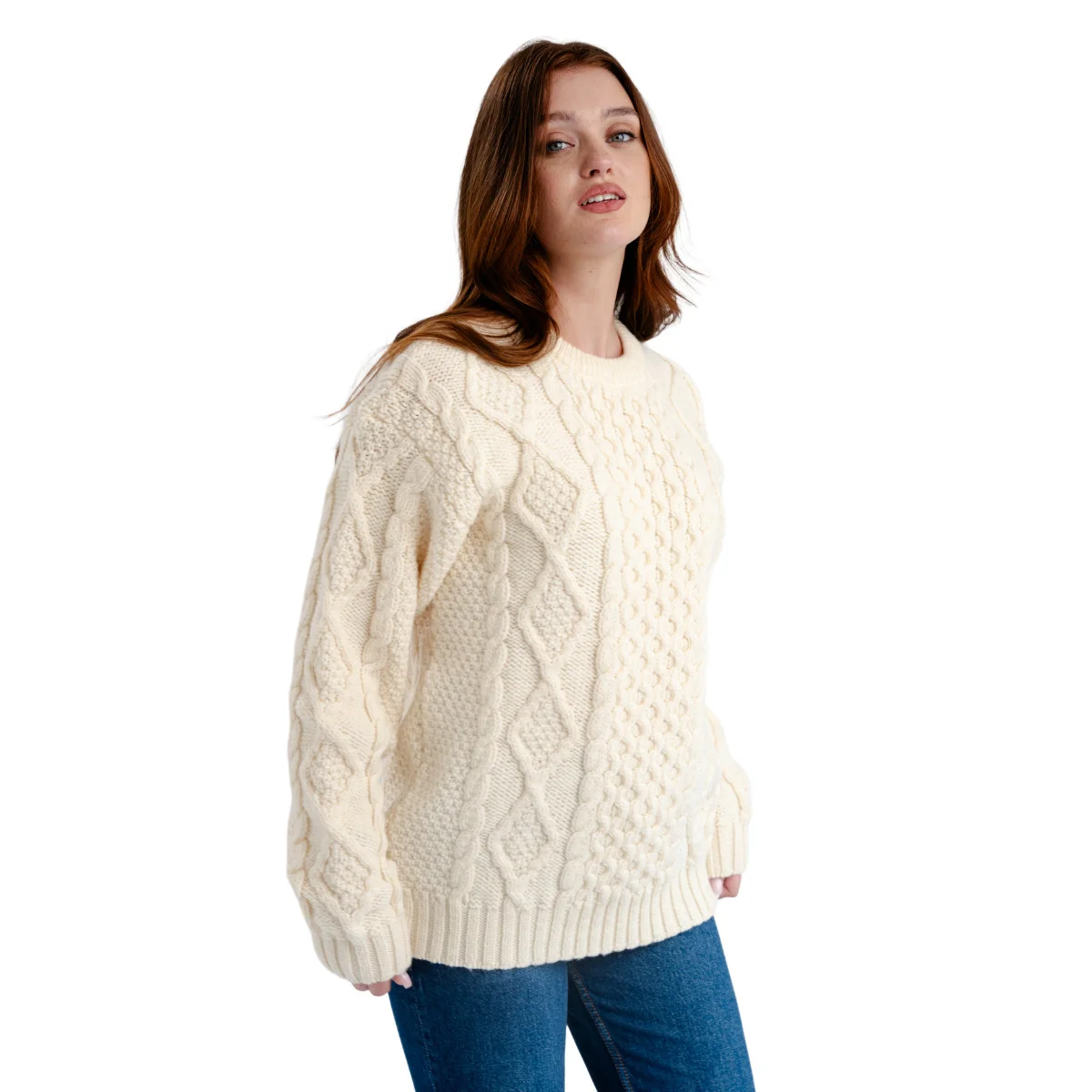 Aran Fisherman Cable Knit Sweater – Classic Wool Crewneck Knit - Image 9 | CeltHaus