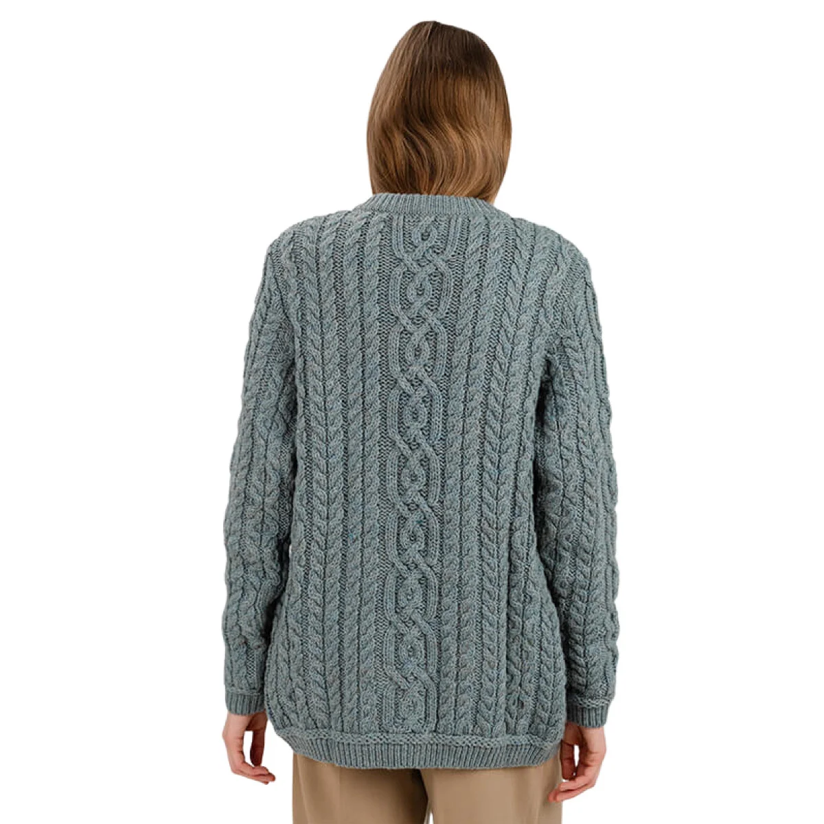 Aran Knit Ladies Cardigan with Leather Buttons – Women’s Cable Wool Sweater Coat - Image 30 | CeltHaus