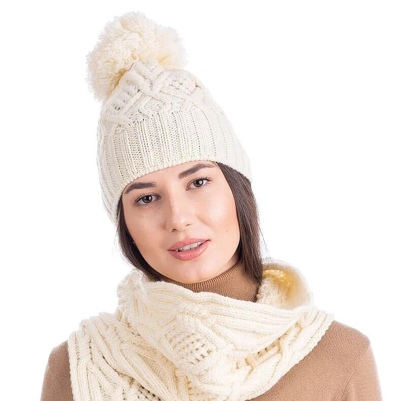 Aran Wool Bobble Hat – Irish Merino Wool Cable Knit Beanie | CeltHaus
