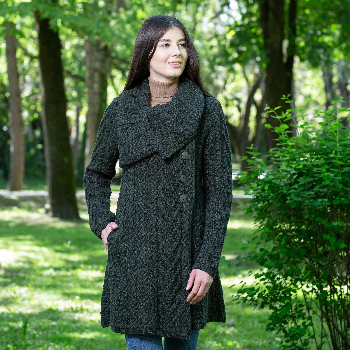 Classic Irish Merino Wool Cable Knit Coat – Made in Ireland - Image 8 | CeltHaus
