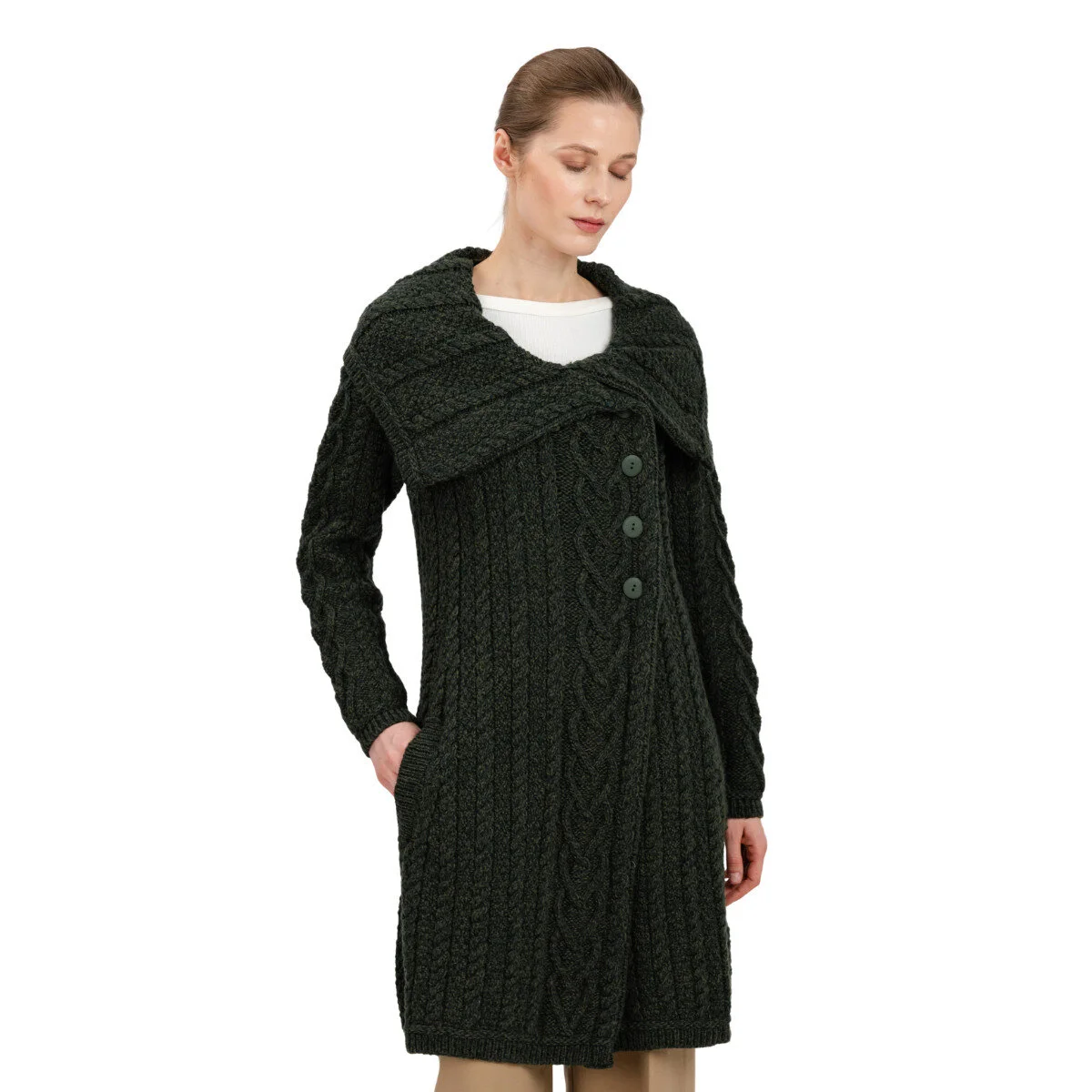 Classic Irish Merino Wool Cable Knit Coat – Made in Ireland - Image 12 | CeltHaus