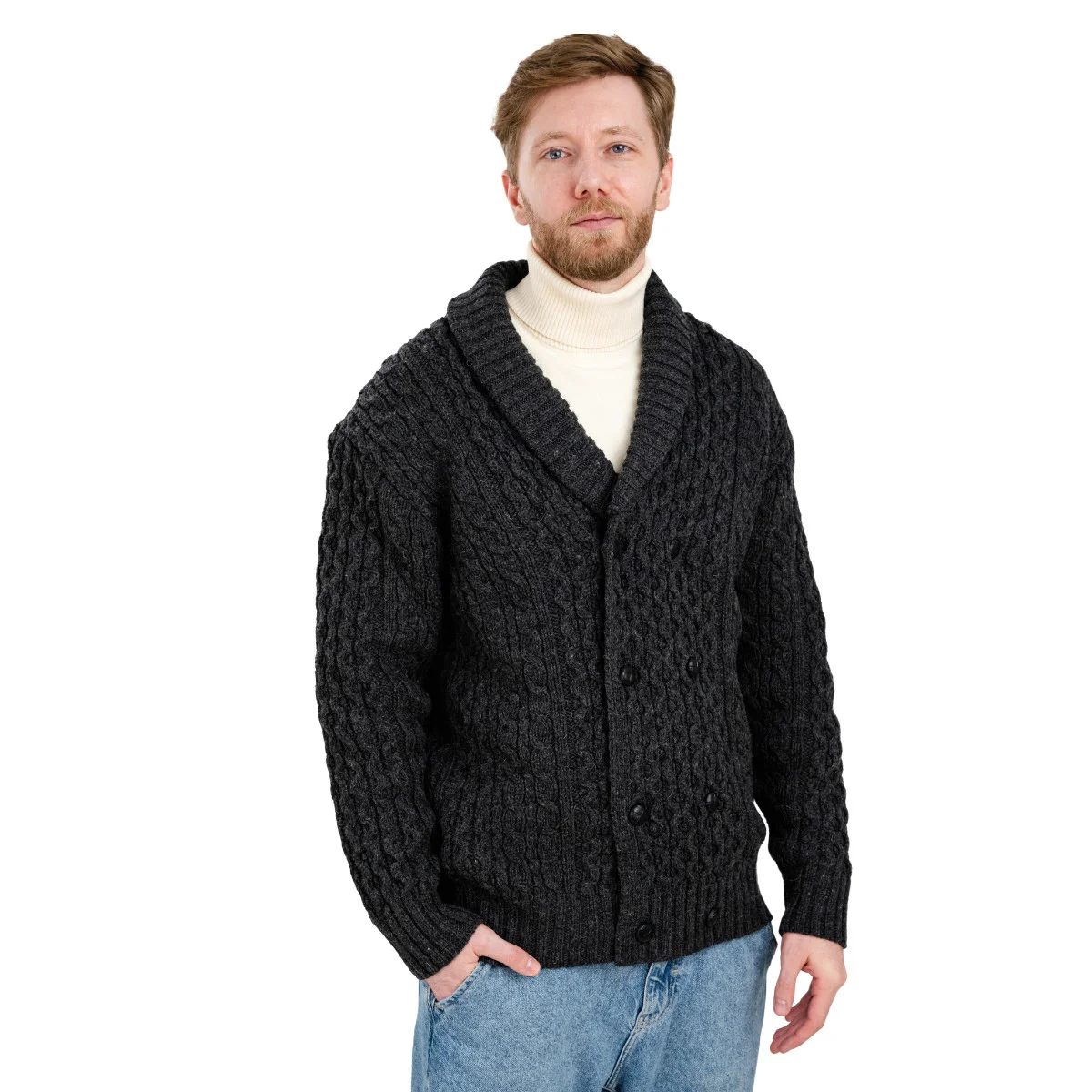 Double Breasted Shawl Cardigan – 100% Merino Wool Knit Sweater for Fall & Winter - Image 13 | CeltHaus