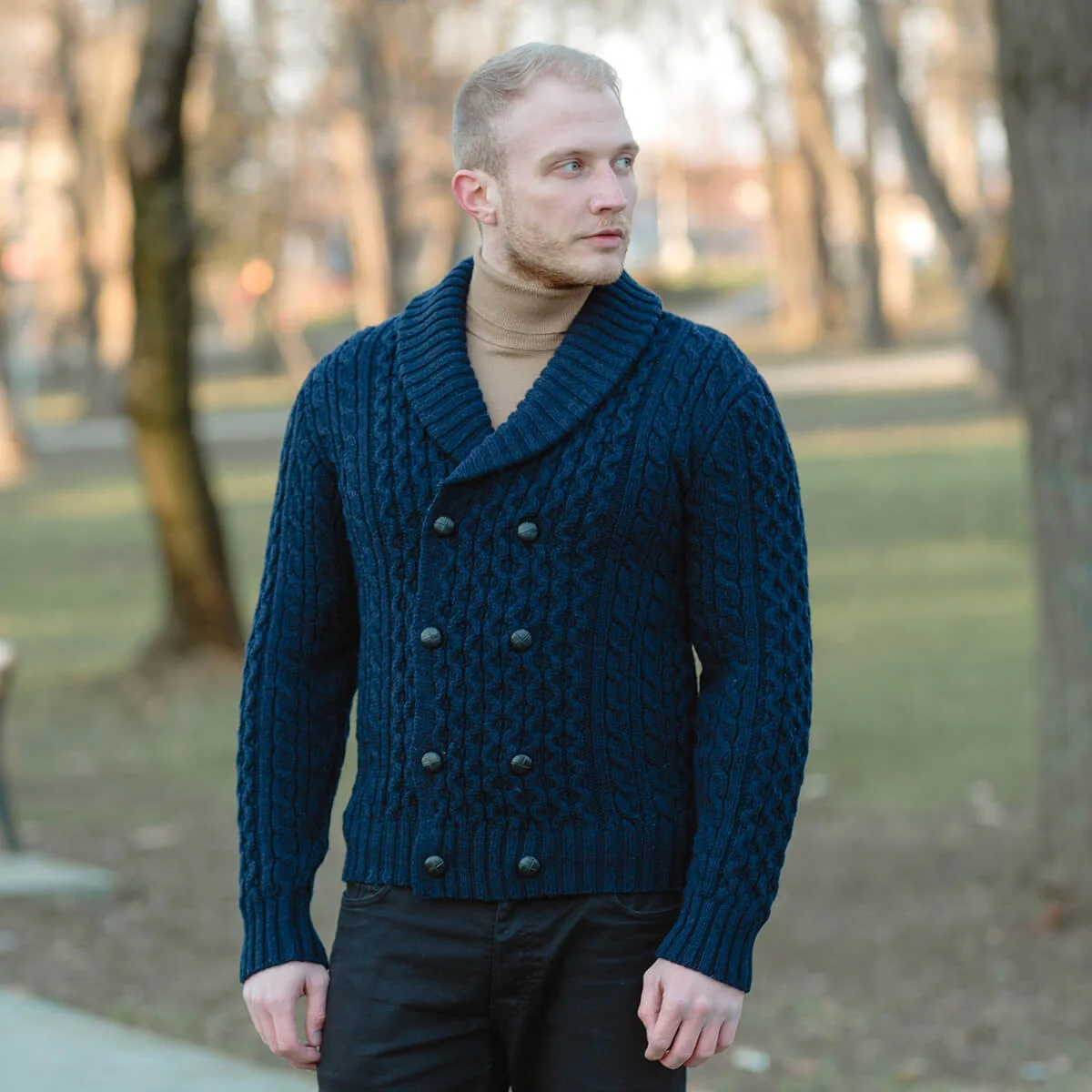 Double Breasted Shawl Cardigan – 100% Merino Wool Knit Sweater for Fall & Winter - Image 17 | CeltHaus