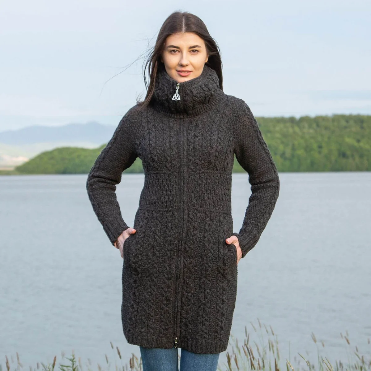 Double Collar Zip Cardigan – 100% Merino Wool Irish Knit Sweater - Knitwear | CeltHaus