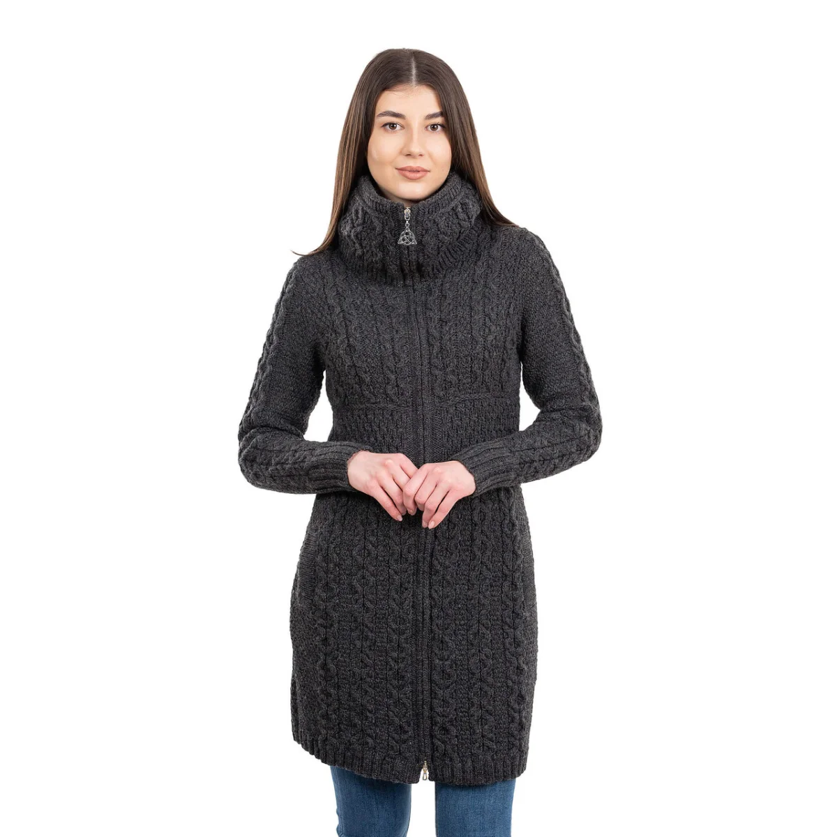 Double Collar Zip Cardigan – 100% Merino Wool Irish Knit Sweater - Image 4 | CeltHaus