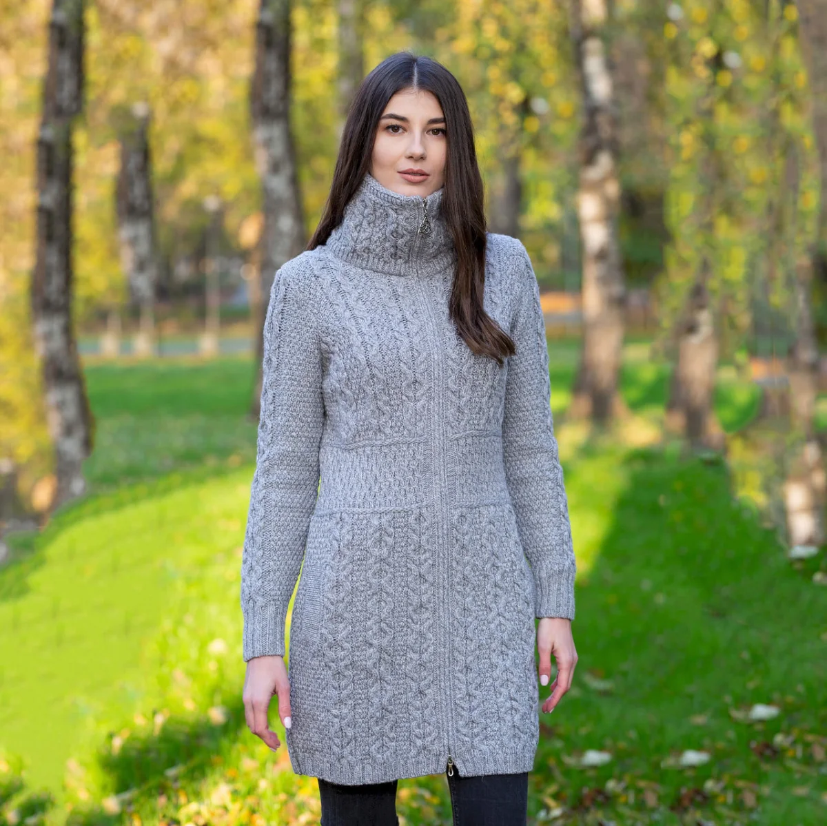 Double Collar Zip Cardigan – 100% Merino Wool Irish Knit Sweater - Image 10 | CeltHaus
