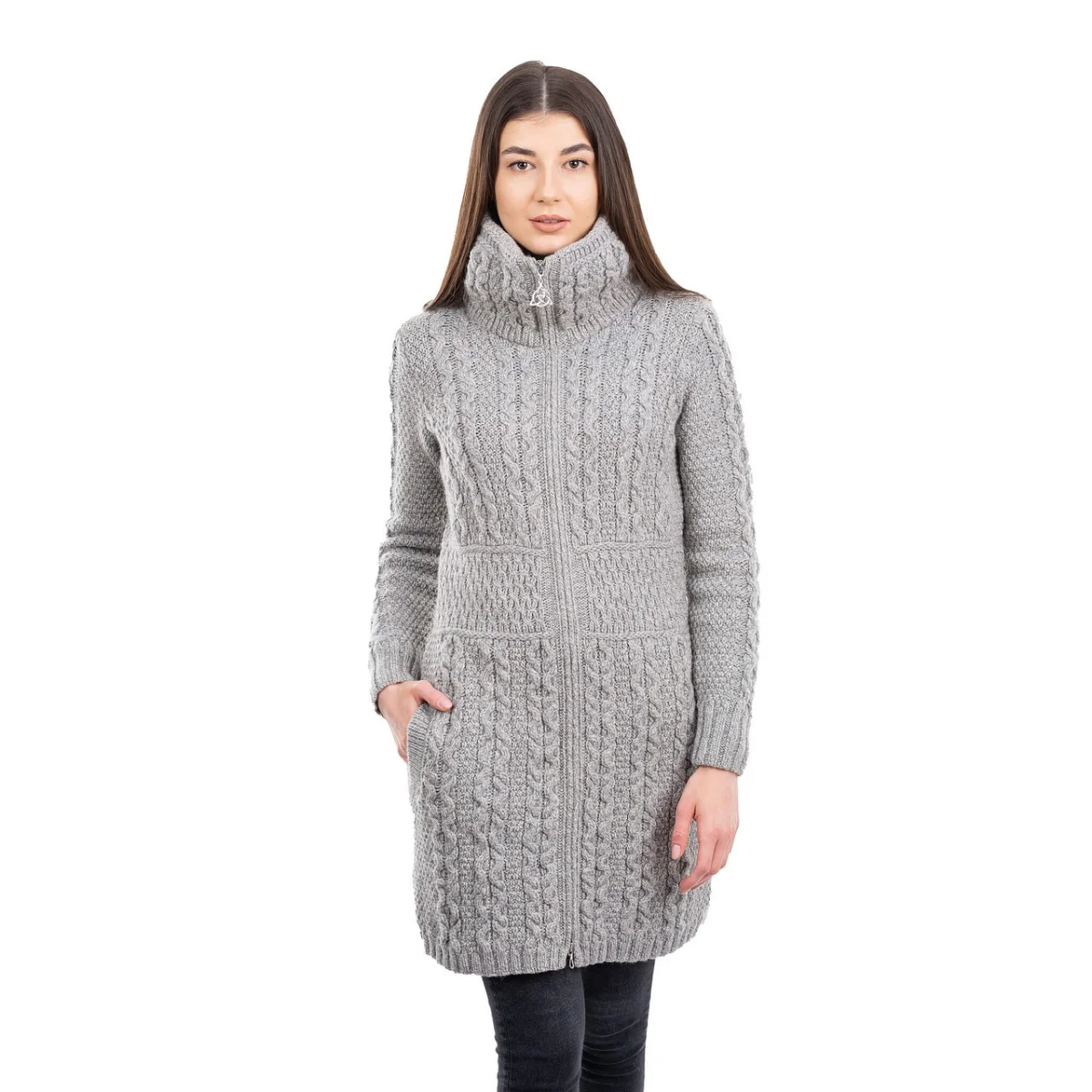 Double Collar Zip Cardigan – 100% Merino Wool Irish Knit Sweater - Image 13 | CeltHaus