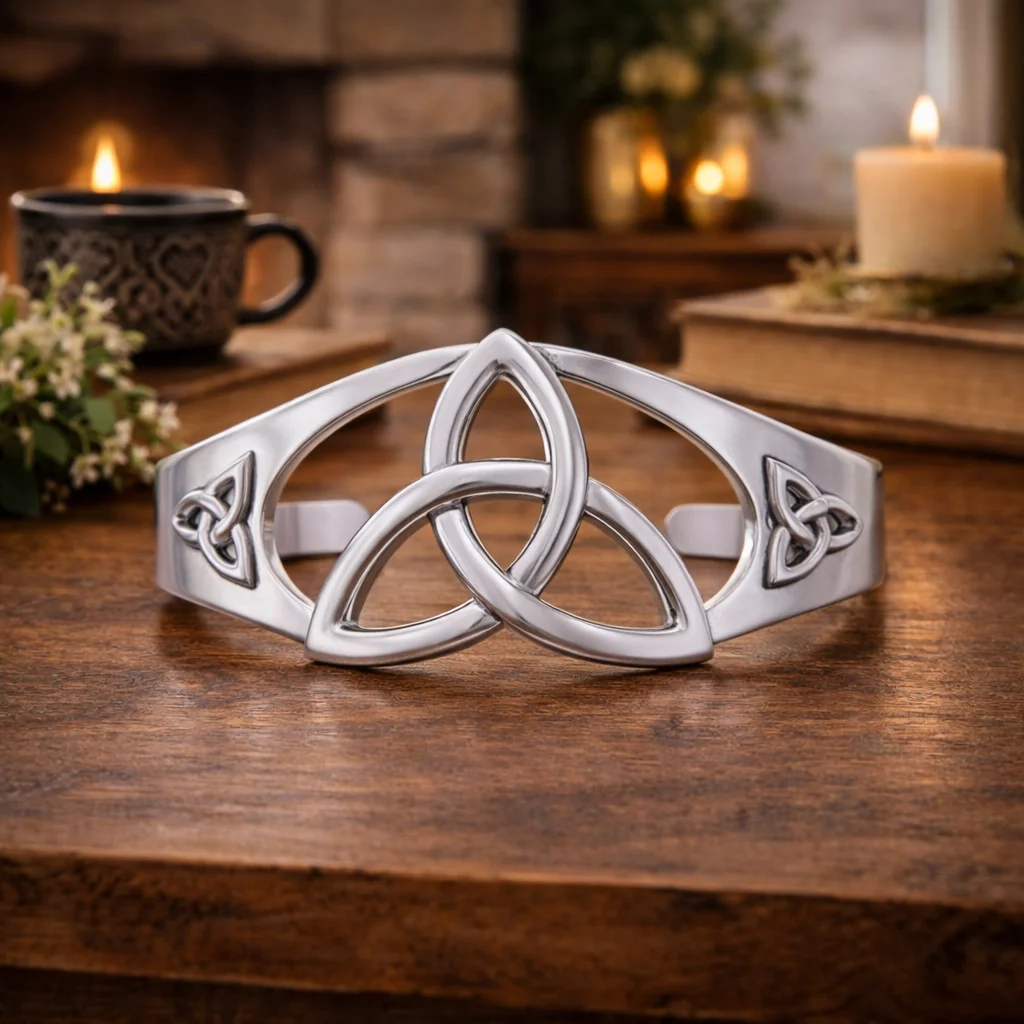 Embossed Trinity Knot Sterling Silver Cuff Bracelet | CeltHaus