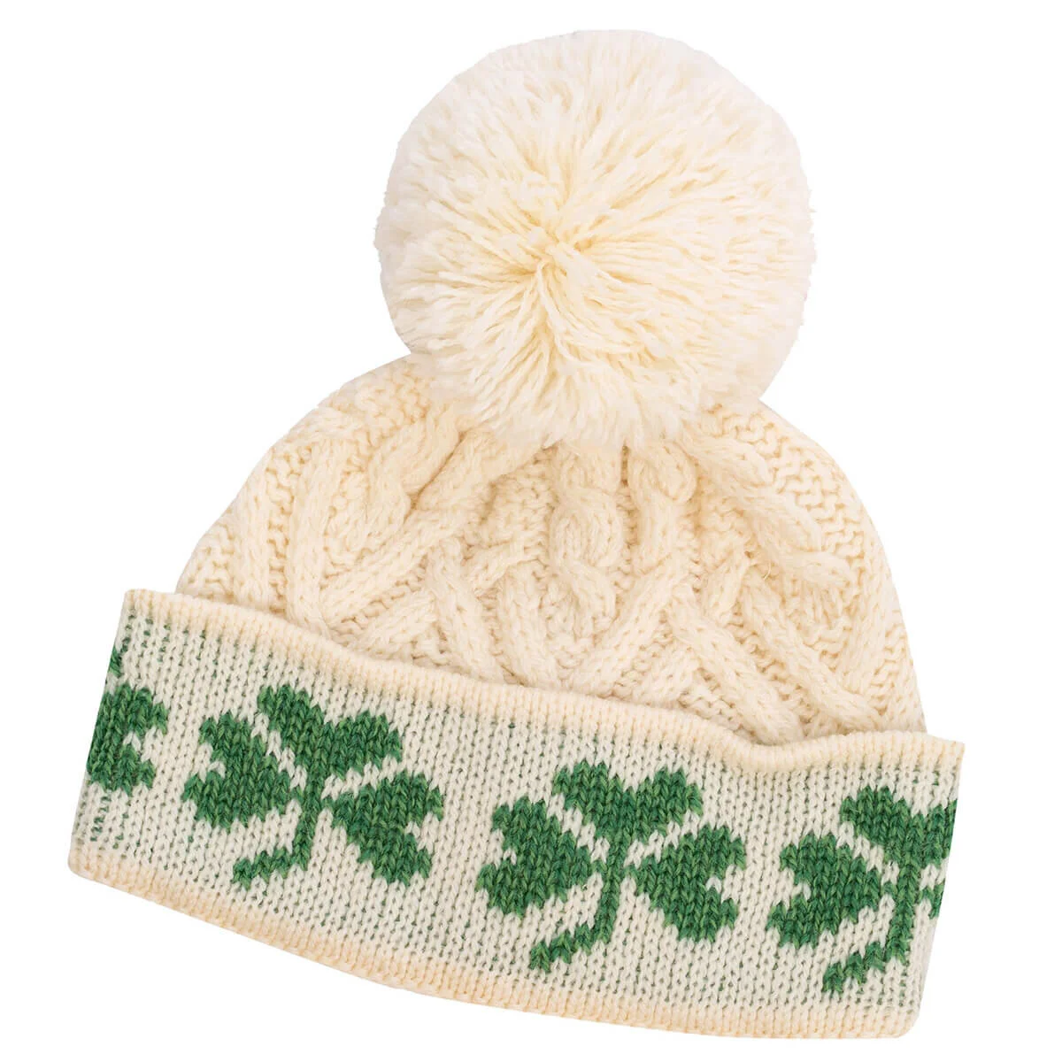 Green Shamrock Wool Hat – Irish Merino Wool Knit Beanie with Pom Pom - Image 5 | CeltHaus