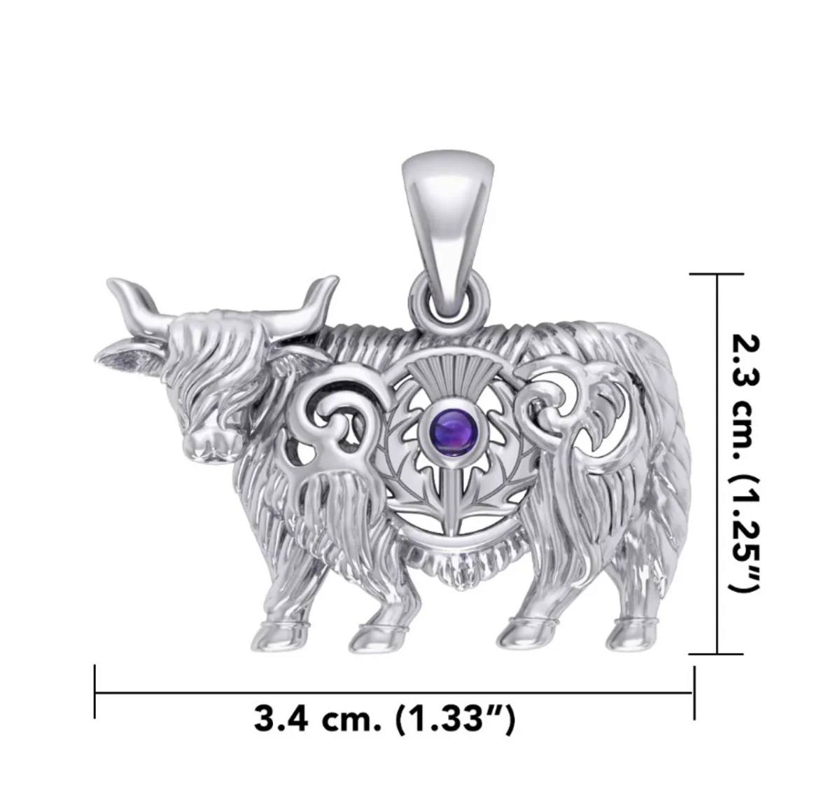 Highland Cow & Scottish Thistle Sterling Silver Pendant with Emerald or Garnet - Image 4 | CeltHaus