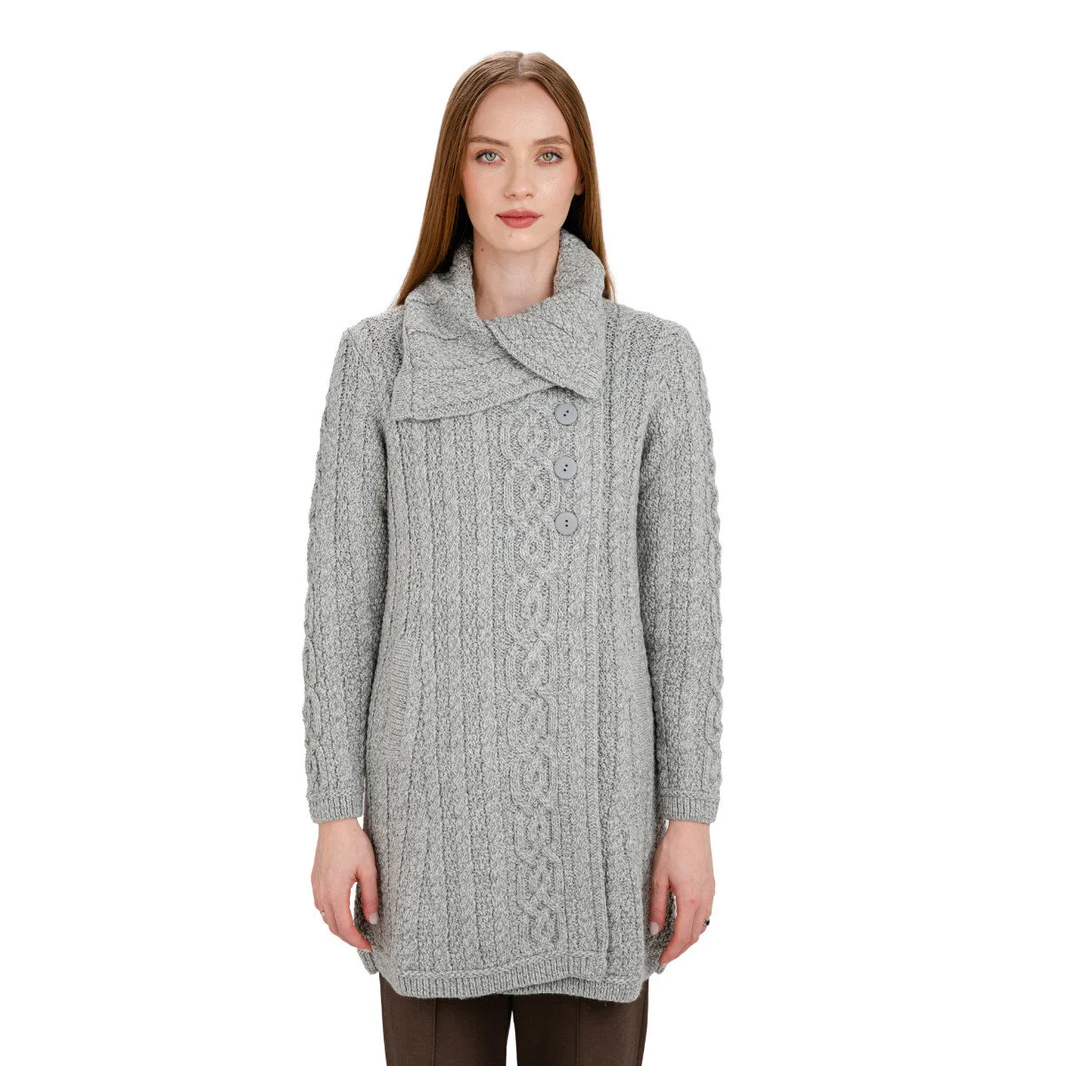 Irish Ladies 4 Button Collar Merino Wool Cable Knit Coat – Made in Ireland - Image 11 | CeltHaus