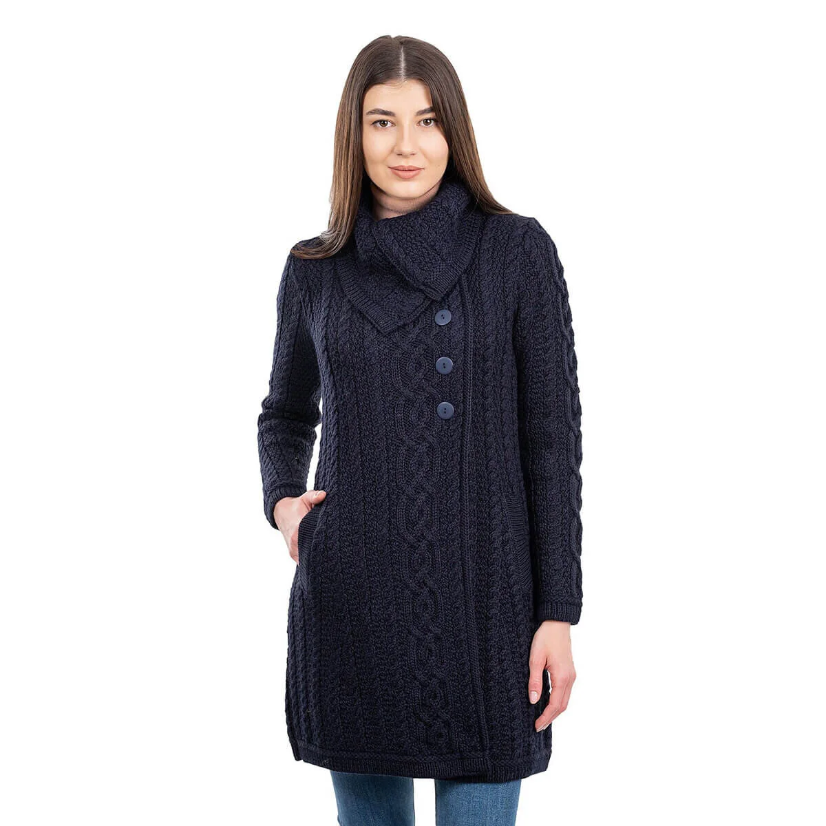 Irish Ladies 4 Button Collar Merino Wool Cable Knit Coat – Made in Ireland - Image 16 | CeltHaus