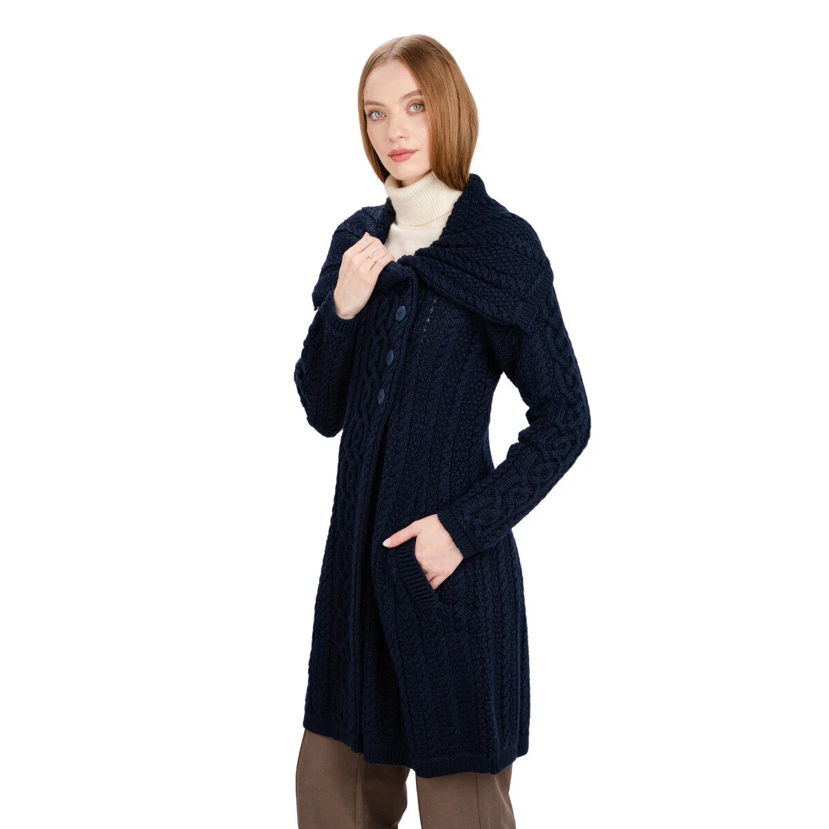 Irish Ladies 4 Button Collar Merino Wool Cable Knit Coat – Made in Ireland - Image 18 | CeltHaus