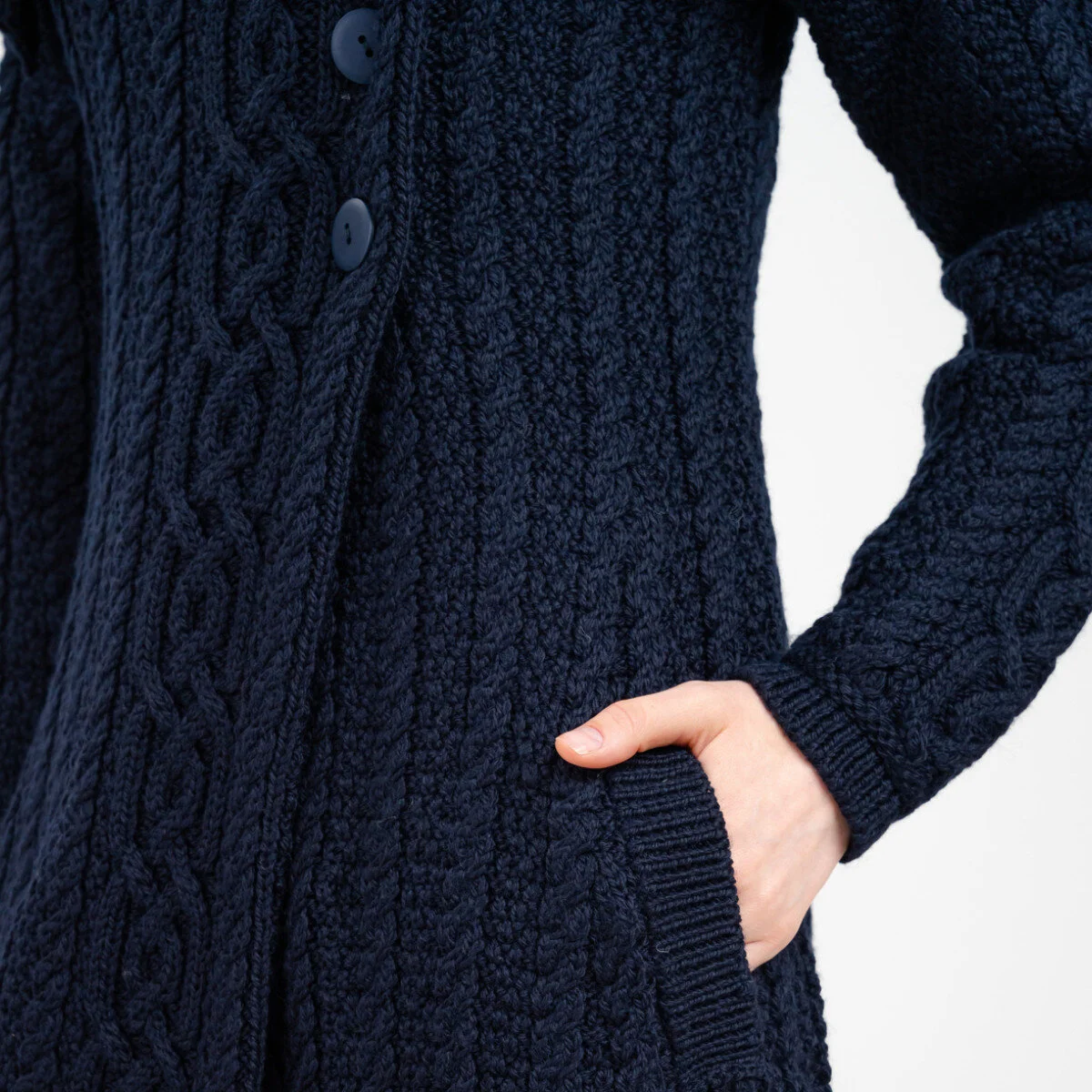 Irish Ladies 4 Button Collar Merino Wool Cable Knit Coat – Made in Ireland - Image 20 | CeltHaus