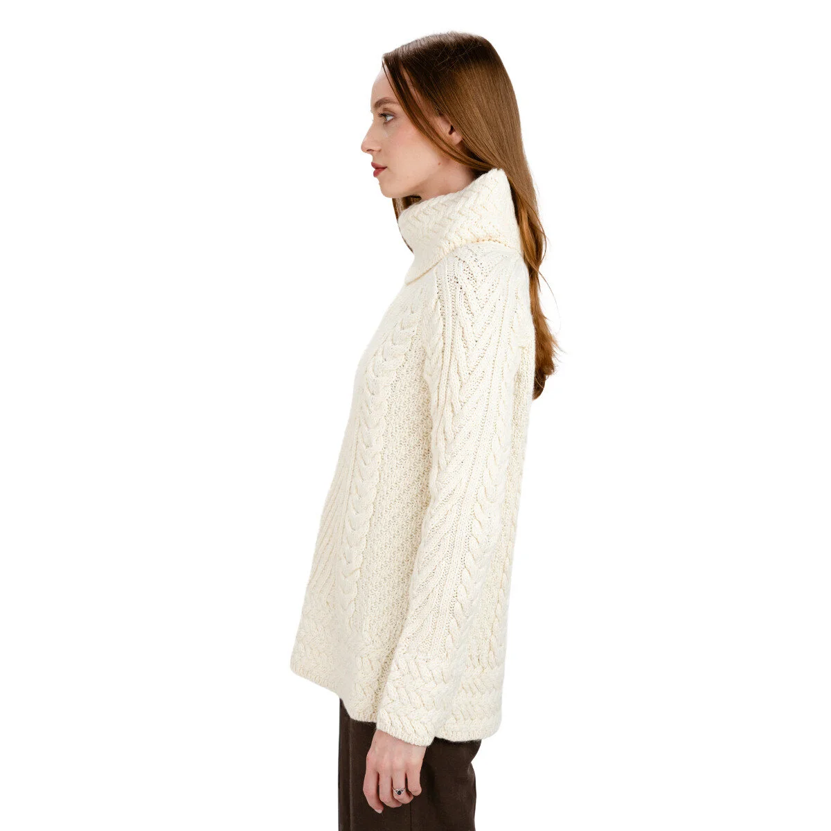 Ladies Merino Wool Blend Turtleneck Cable Knit Sweater – Aran Ribbed Pullover - Image 9 | CeltHaus
