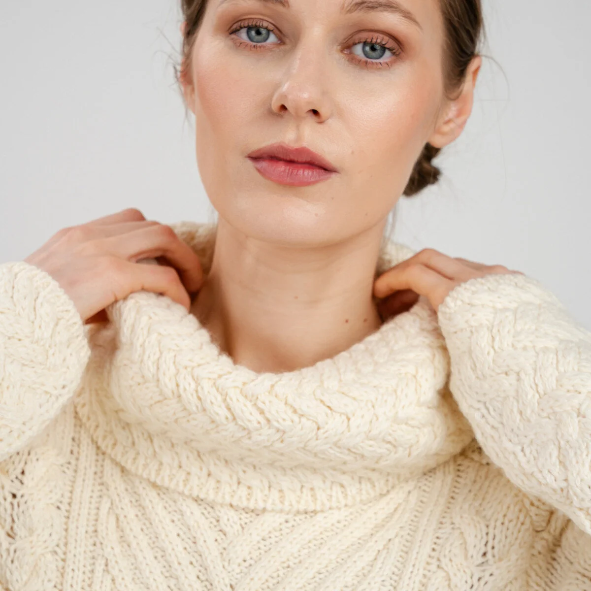 Ladies Merino Wool Blend Turtleneck Cable Knit Sweater – Aran Ribbed Pullover - Image 10 | CeltHaus