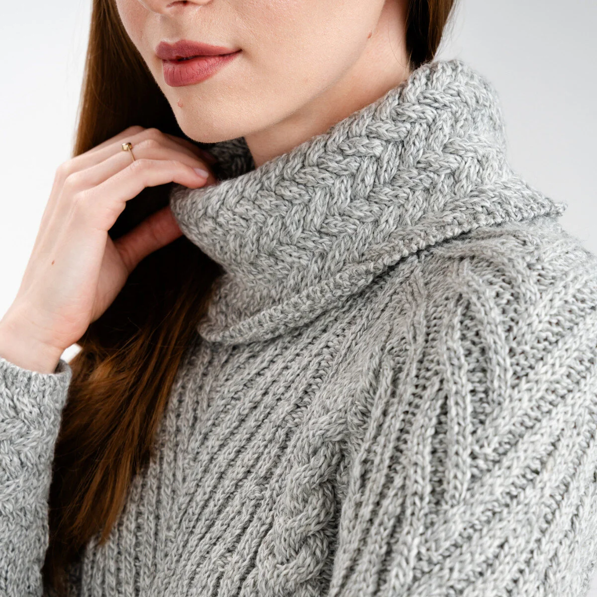 Ladies Merino Wool Blend Turtleneck Cable Knit Sweater – Aran Ribbed Pullover - Image 13 | CeltHaus