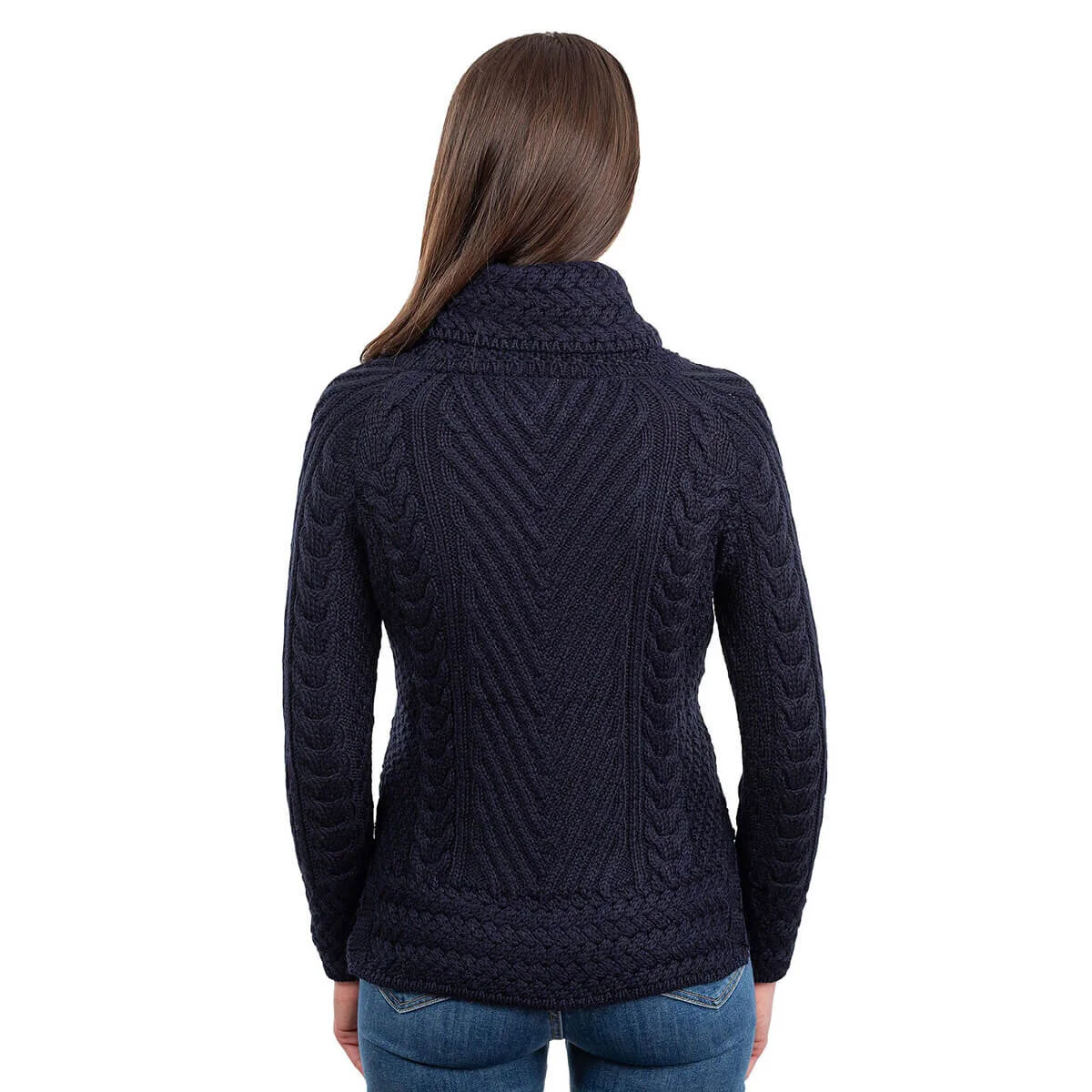 Ladies Merino Wool Blend Turtleneck Cable Knit Sweater – Aran Ribbed Pullover - Image 18 | CeltHaus