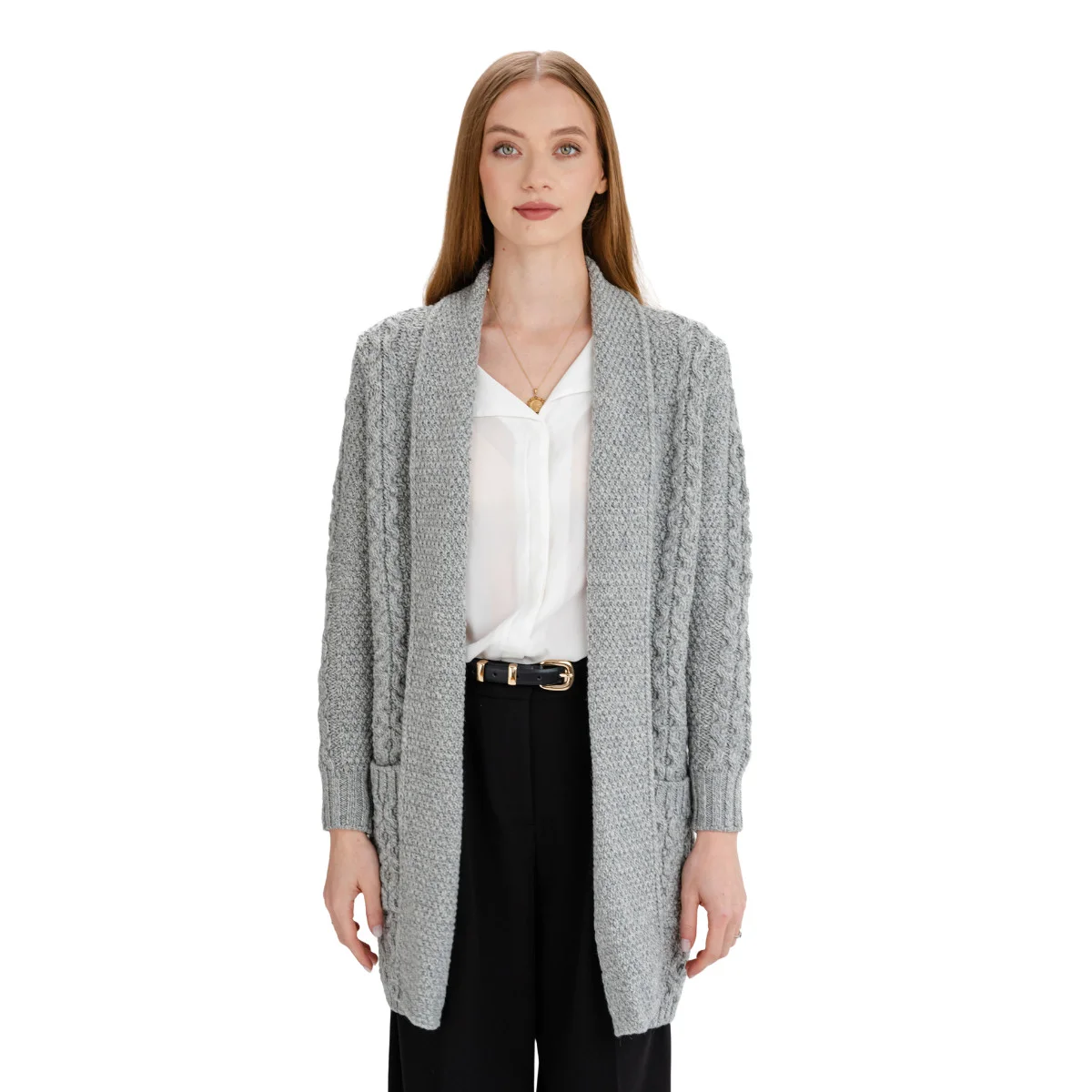 Ladies Open-Face Cardigan – 100% Merino Wool Irish Knit Sweater - Image 6 | CeltHaus