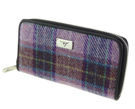 Long Scottish Harris Tweed Zip Purse – Staffa Tartan Wallet with Highland Cow Detail - Image 2 | CeltHaus