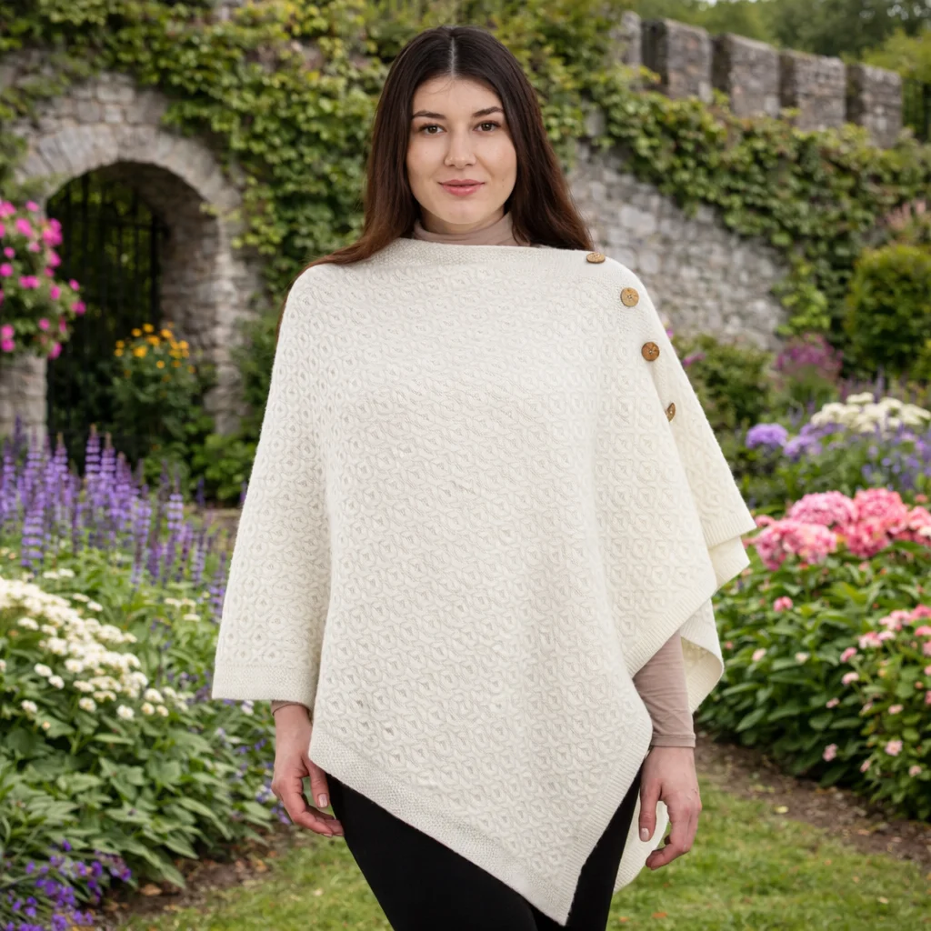 Luxurious Knit Lambswool Poncho – Classic Wool Blend Shawl Wrap | CeltHaus