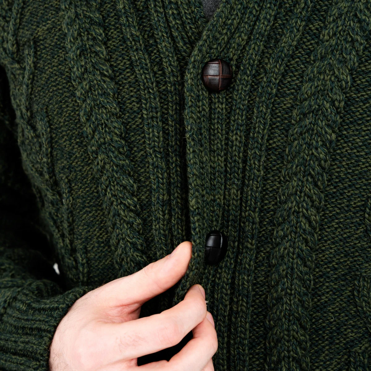 Men’s Aran Cable Shawl Collar Cardigan – 100% Merino Wool Irish Knit - Image 8 | CeltHaus