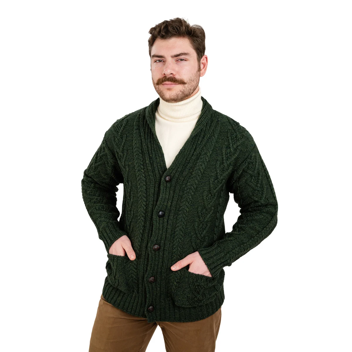Men’s Aran Cable Shawl Collar Cardigan – 100% Merino Wool Irish Knit - Image 16 | CeltHaus