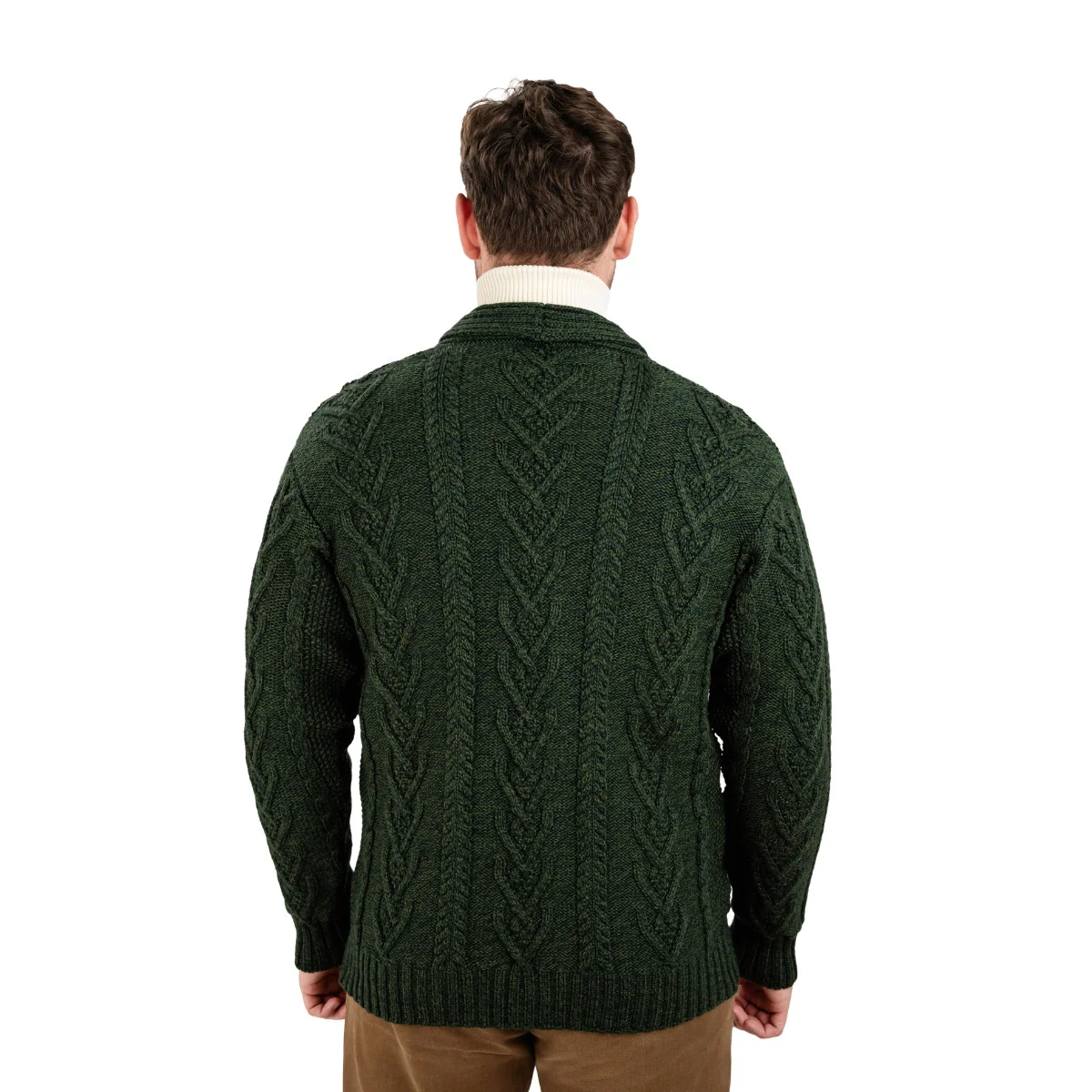 Men’s Aran Cable Shawl Collar Cardigan – 100% Merino Wool Irish Knit - Image 17 | CeltHaus