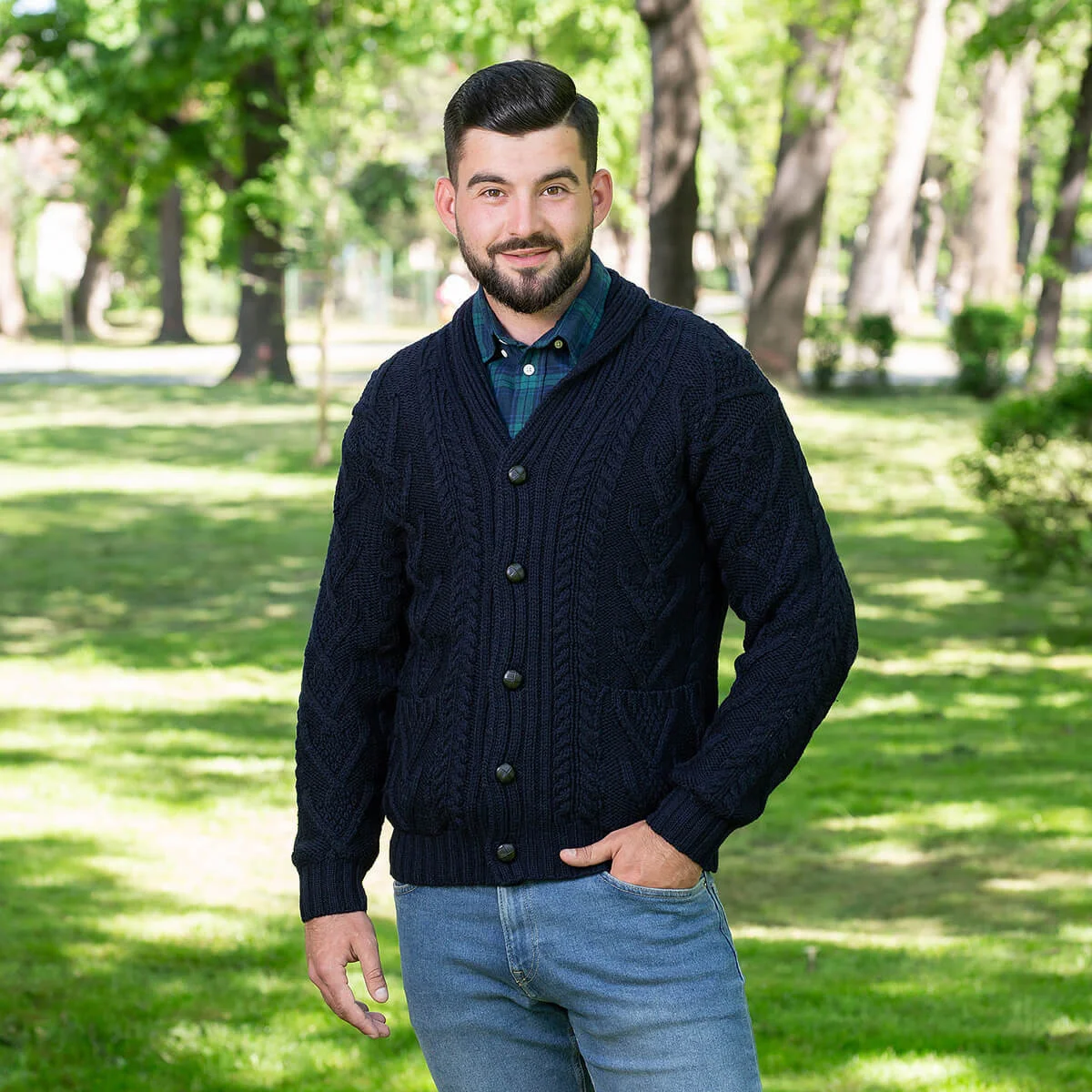 Men’s Aran Cable Shawl Collar Cardigan – 100% Merino Wool Irish Knit - Image 13 | CeltHaus