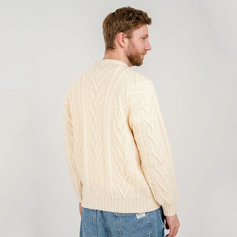 Men’s Merino Wool Aran Sweater – Classic Irish Cable Knit Crew Neck Jumper - Image 7 | CeltHaus