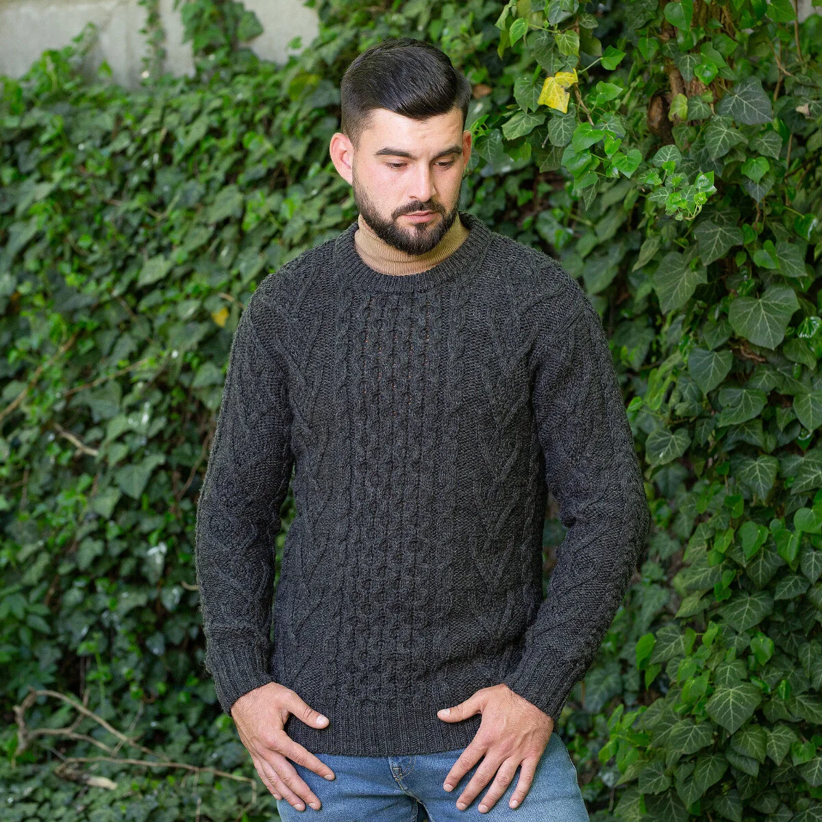 Men’s Merino Wool Aran Sweater – Classic Irish Cable Knit Crew Neck Jumper - Image 8 | CeltHaus