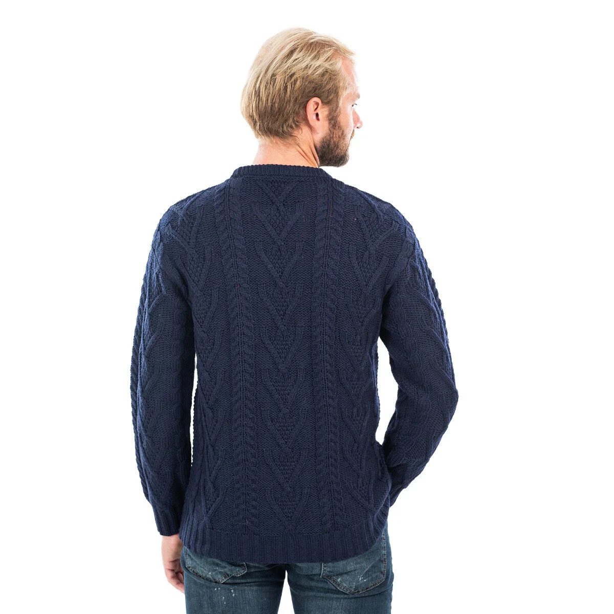 Men’s Merino Wool Aran Sweater – Classic Irish Cable Knit Crew Neck Jumper - Image 18 | CeltHaus