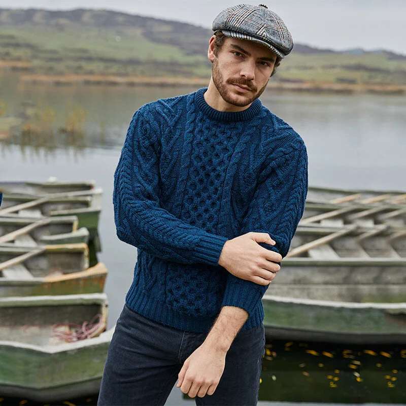 Men’s Merino Wool Aran Sweater – Classic Irish Cable Knit Crew Neck Jumper | CeltHaus