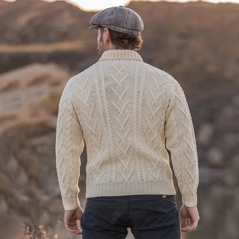 Men’s Merino Wool Shawl Collar Sweater – Single Button Irish Knit - Image 7 | CeltHaus