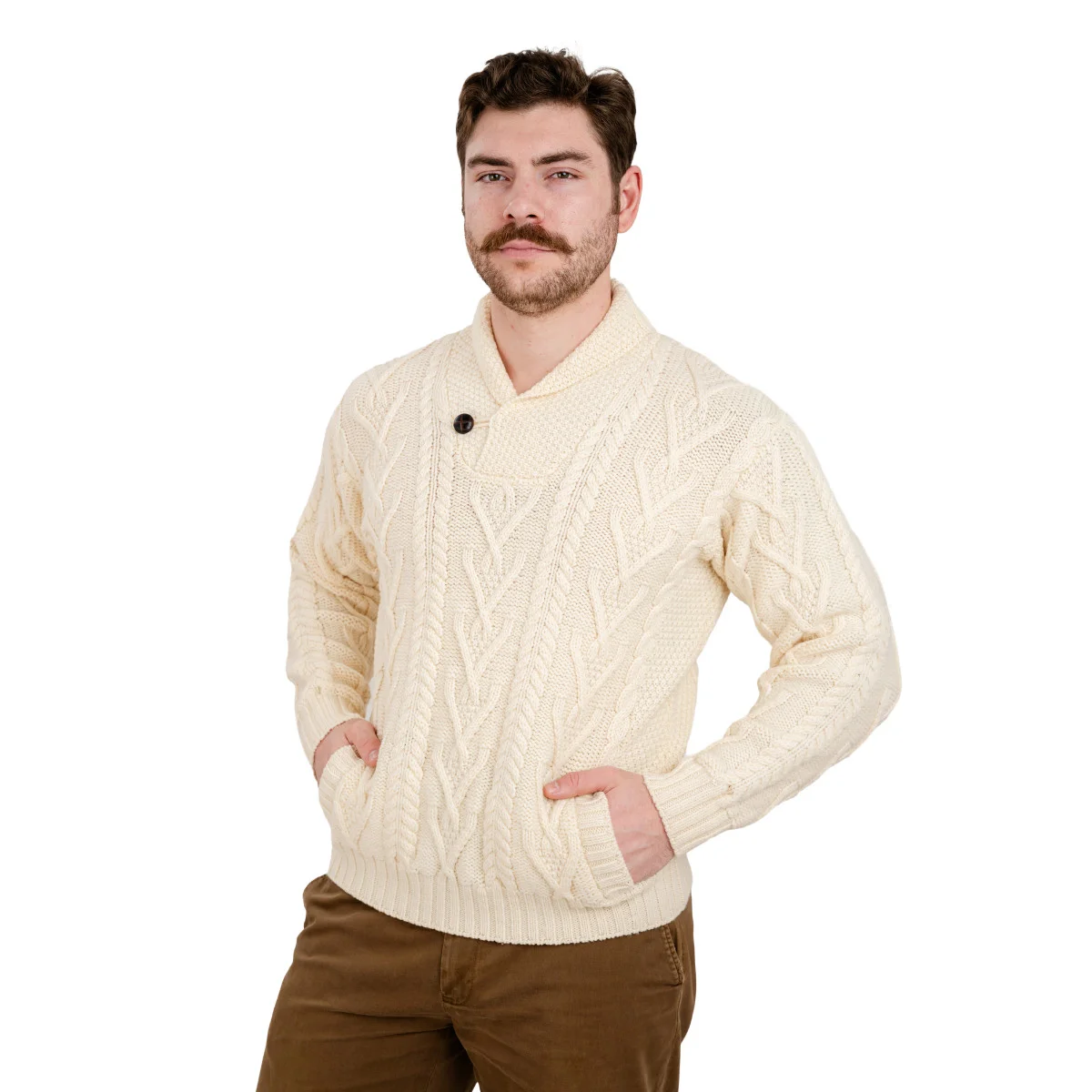 Men’s Merino Wool Shawl Collar Sweater – Single Button Irish Knit - Image 8 | CeltHaus