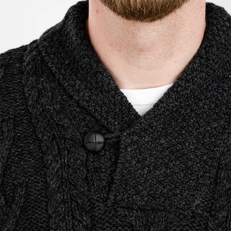 Men’s Merino Wool Shawl Collar Sweater – Single Button Irish Knit - Image 23 | CeltHaus
