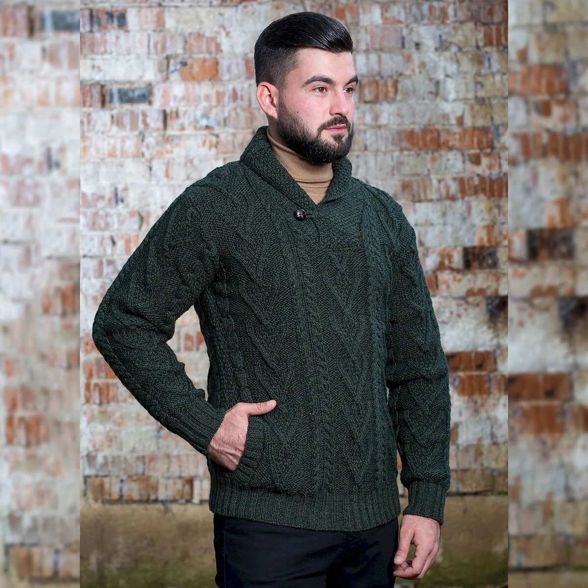Men’s Merino Wool Shawl Collar Sweater – Single Button Irish Knit - Image 17 | CeltHaus
