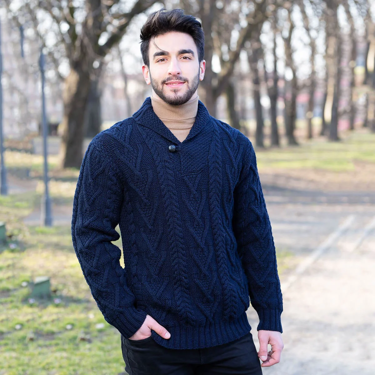 Men’s Merino Wool Shawl Collar Sweater – Single Button Irish Knit - Image 19 | CeltHaus
